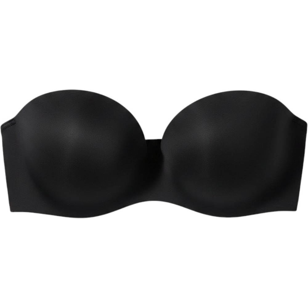 Victoria Secret Lined Strapless Bra Black 32D Underwire Smooth Molded Cup